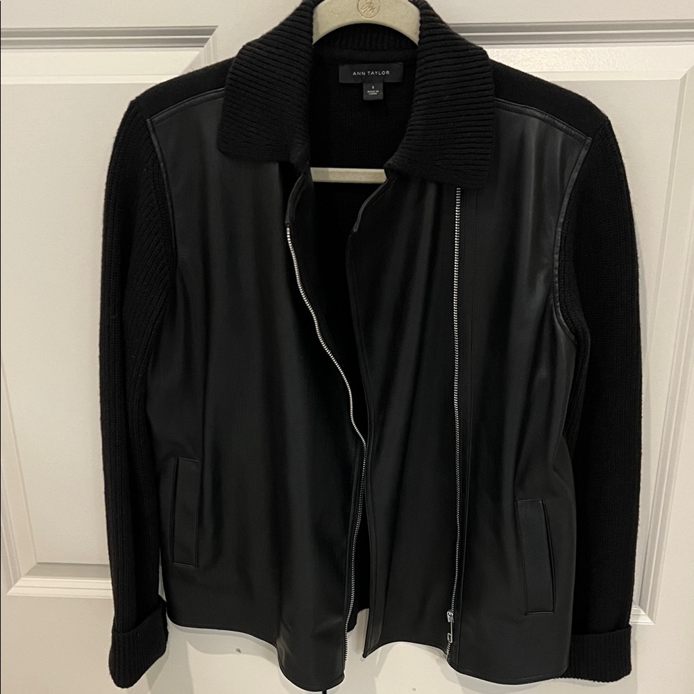 Ann Taylor Black Leather and Knit Jacket